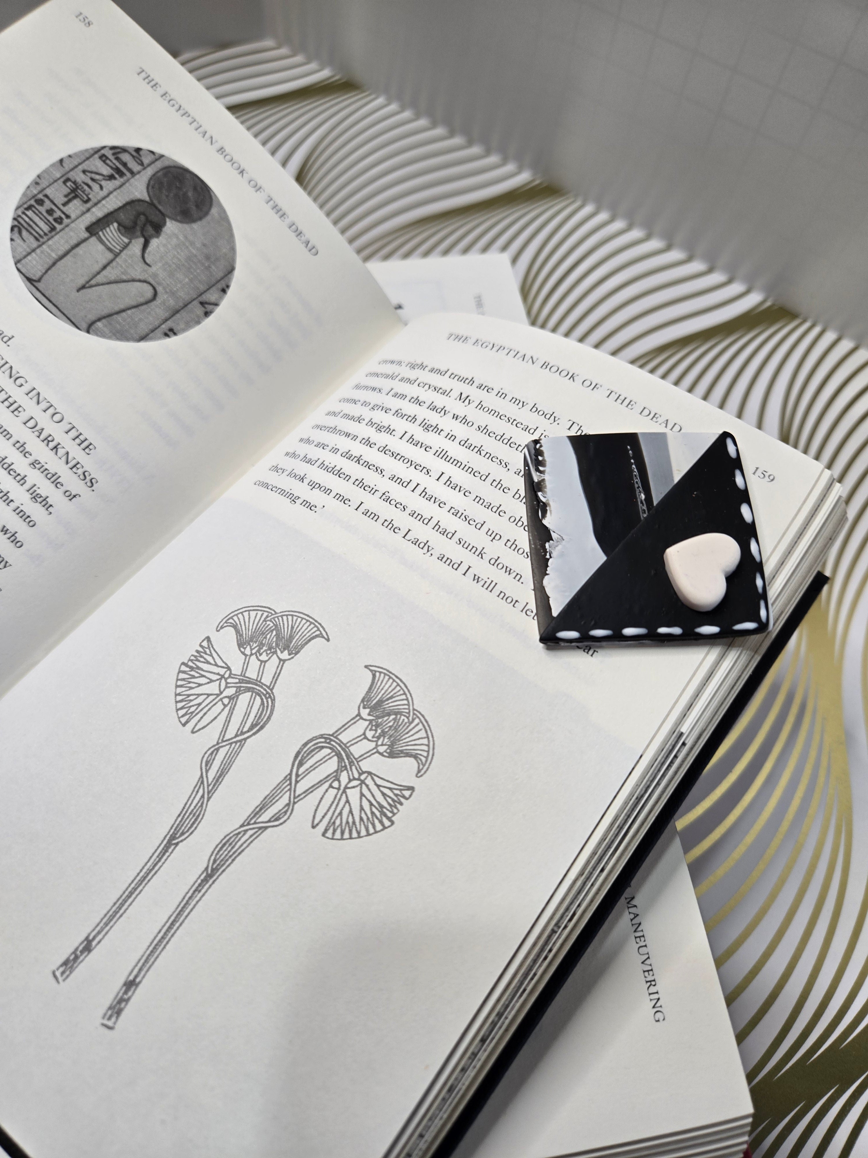 Black and White Marble Heart Corner Bookmark