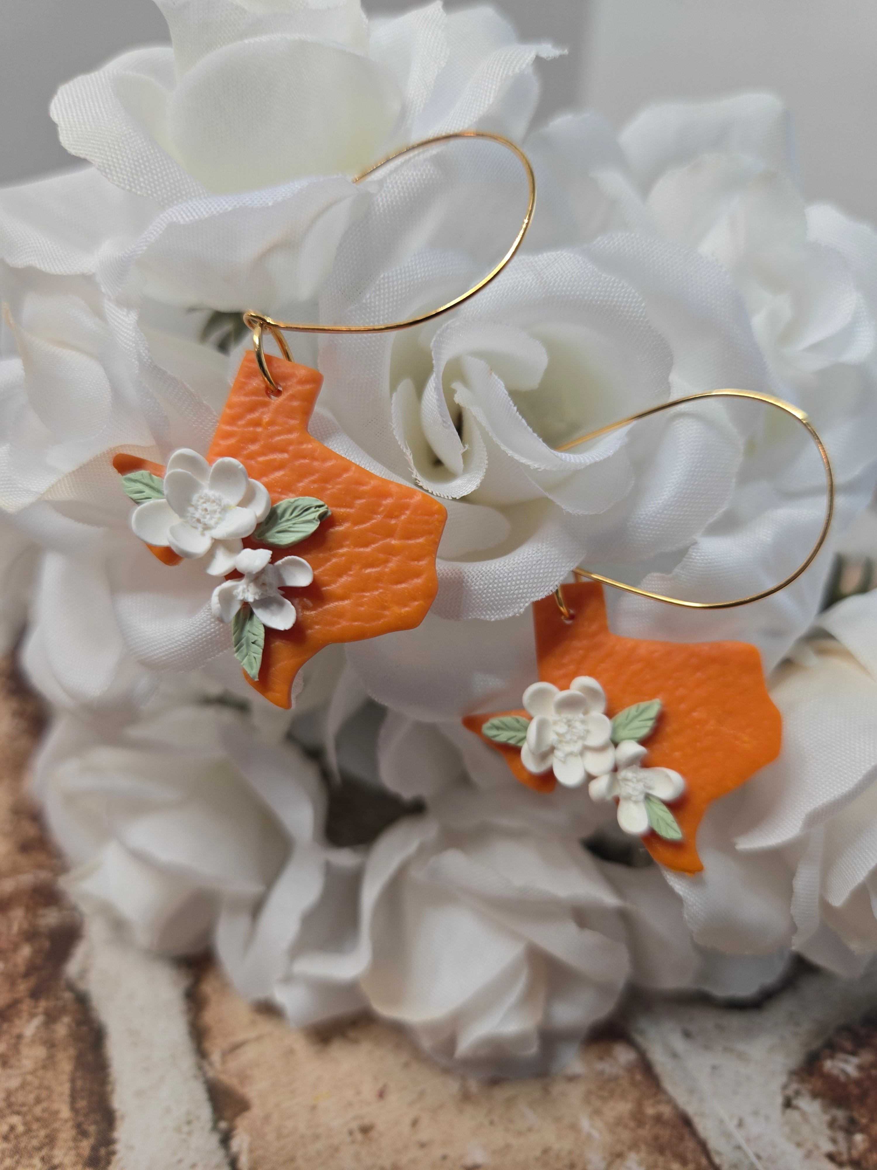 Burnt Orange Floral Texas Dangles