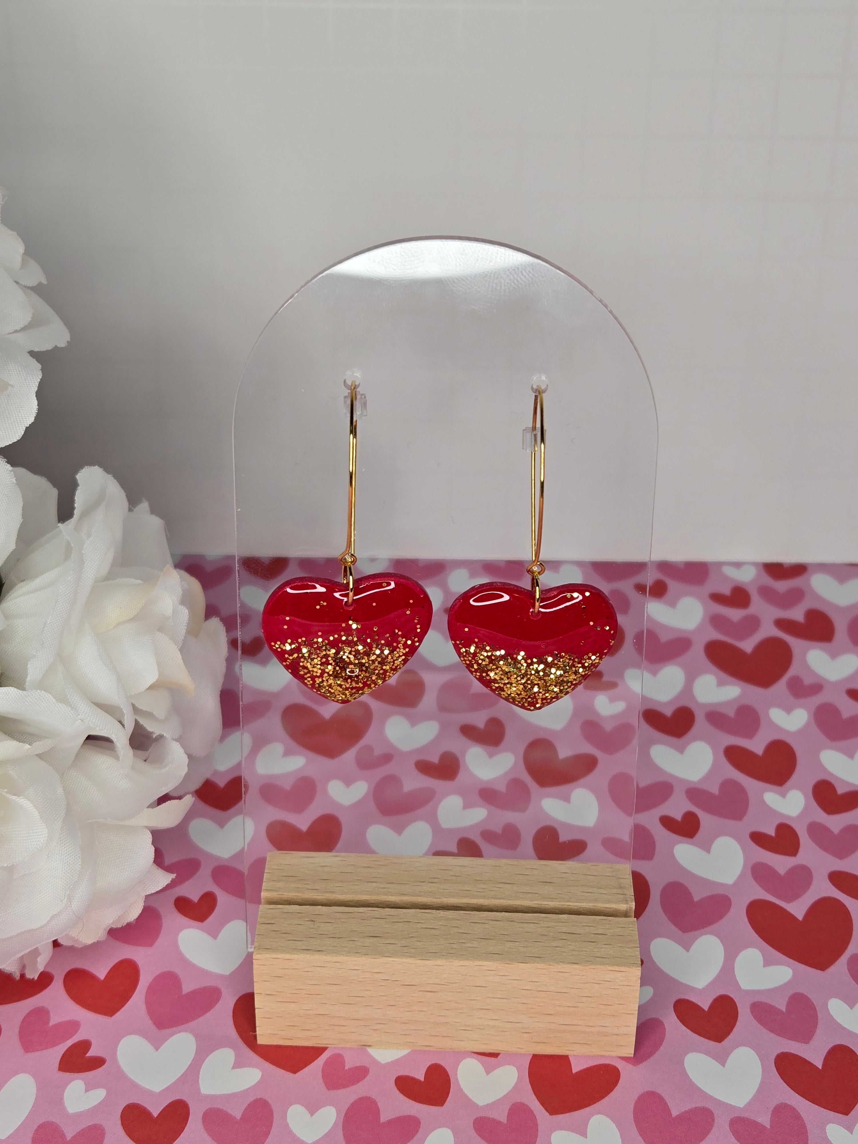 Red Heart with Gold Glitter Dangles