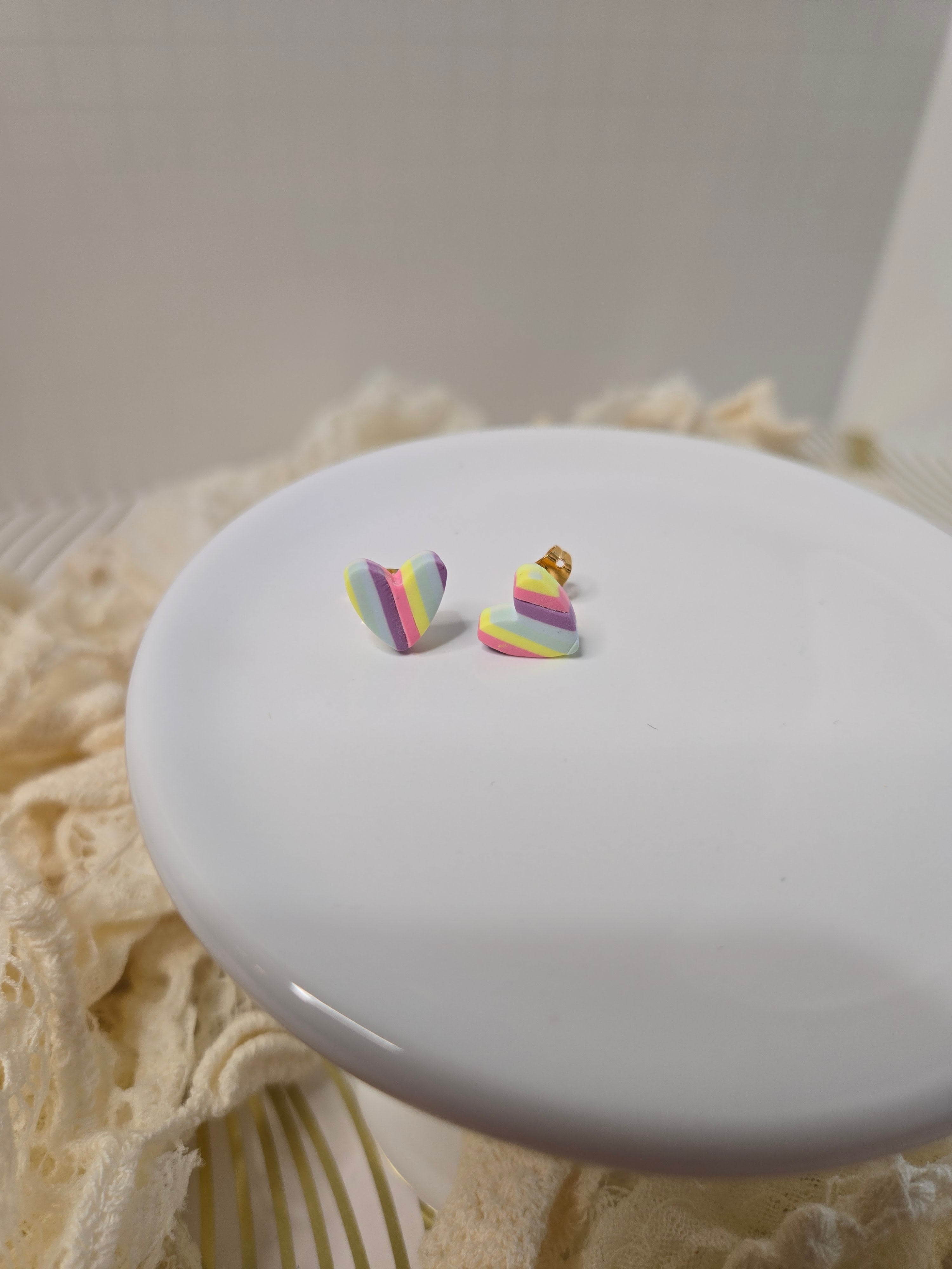 Pastel Rainbow Heart Studs