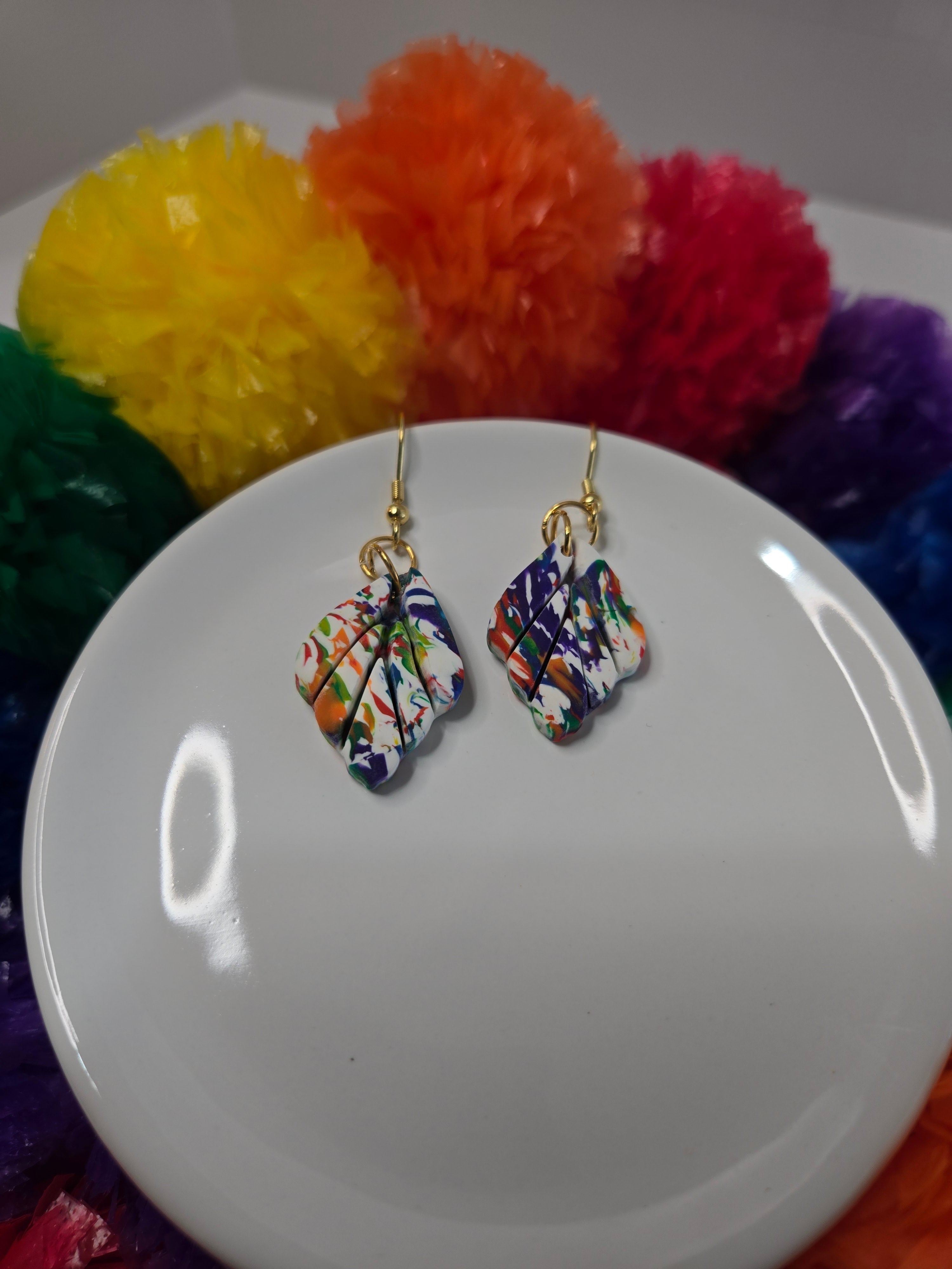 Rainbow Confetti Leaf Dangles