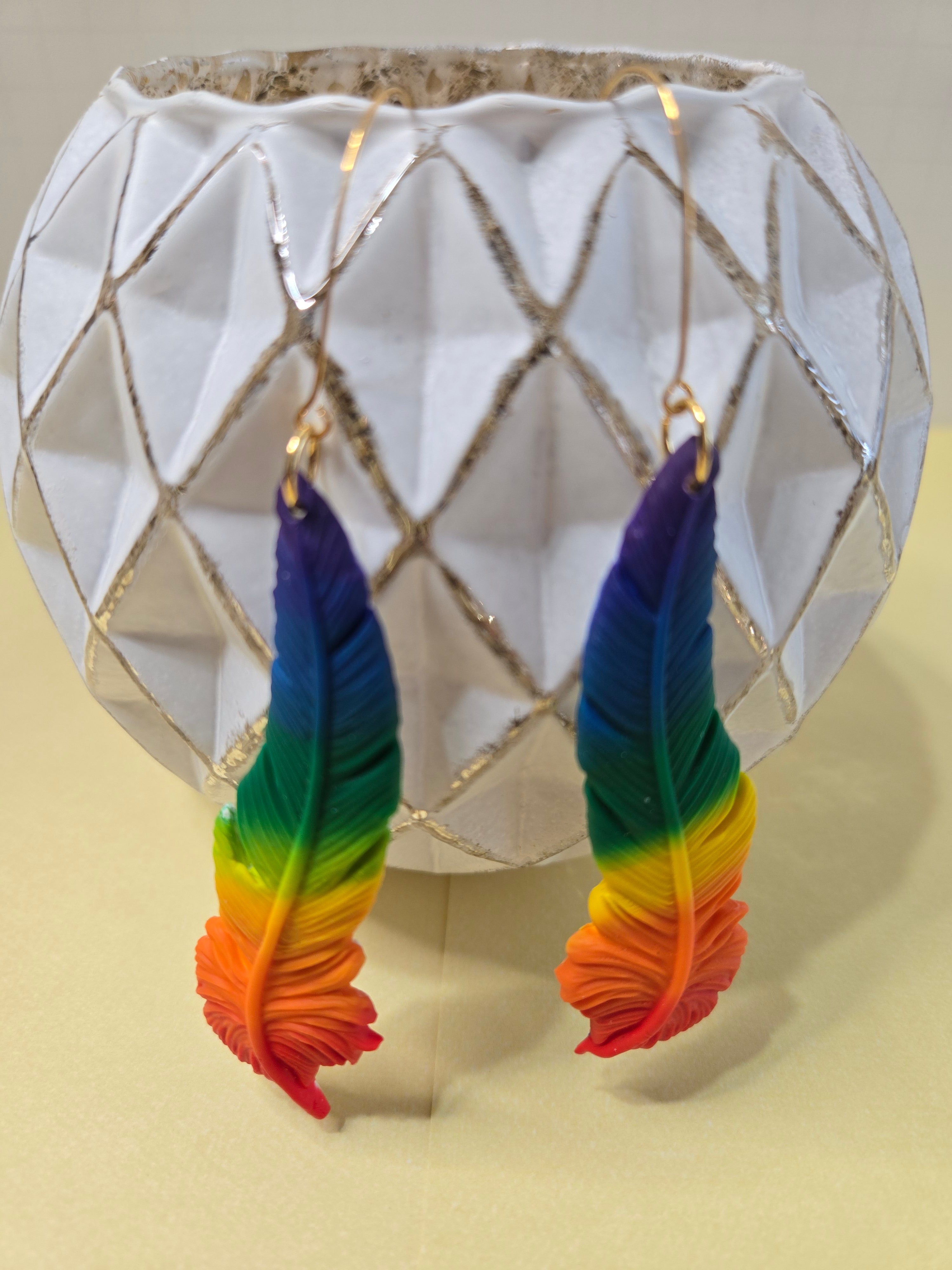 Rainbow Feather Dangles (A)
