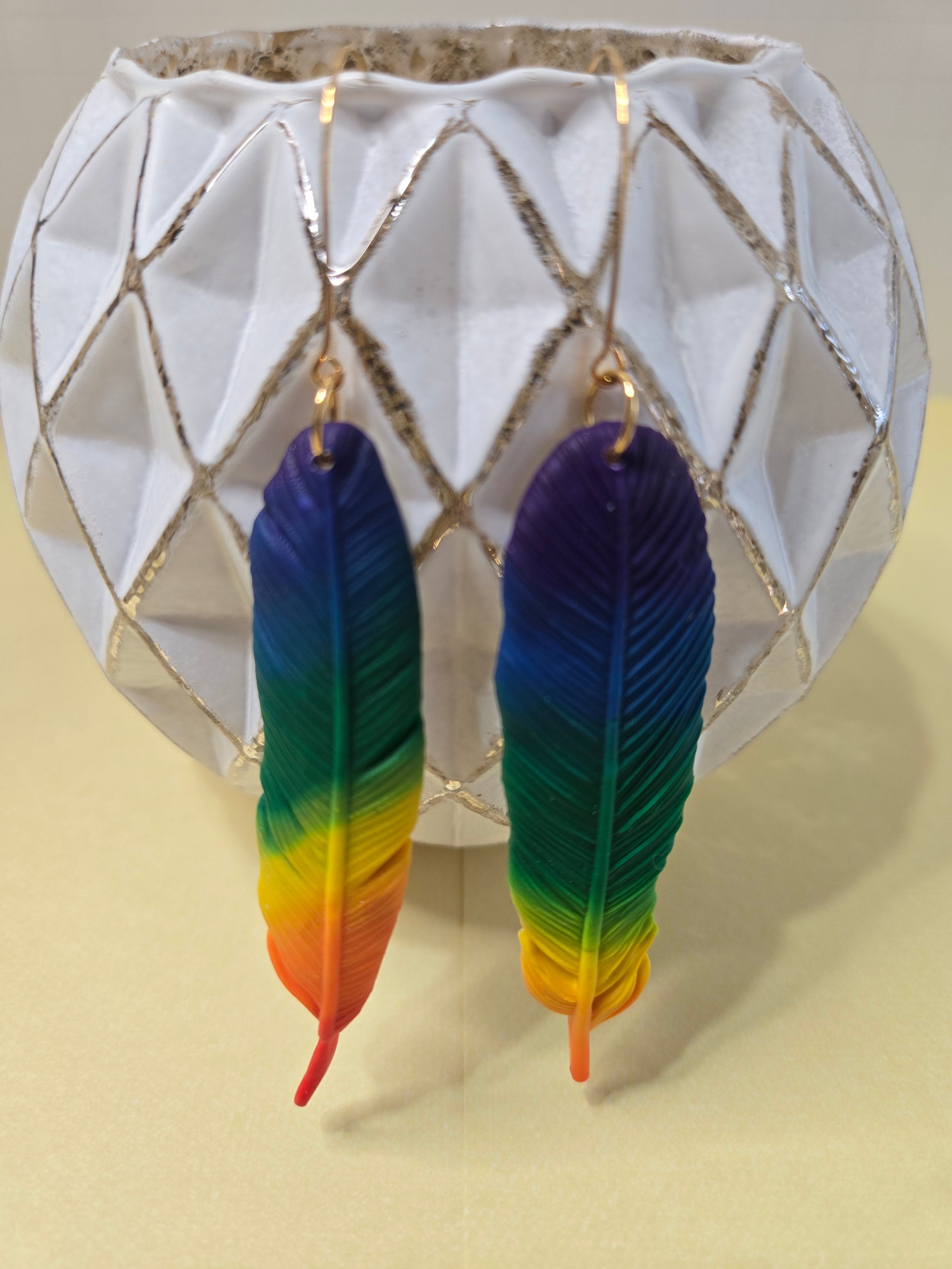 Rainbow Feather Dangles (B)