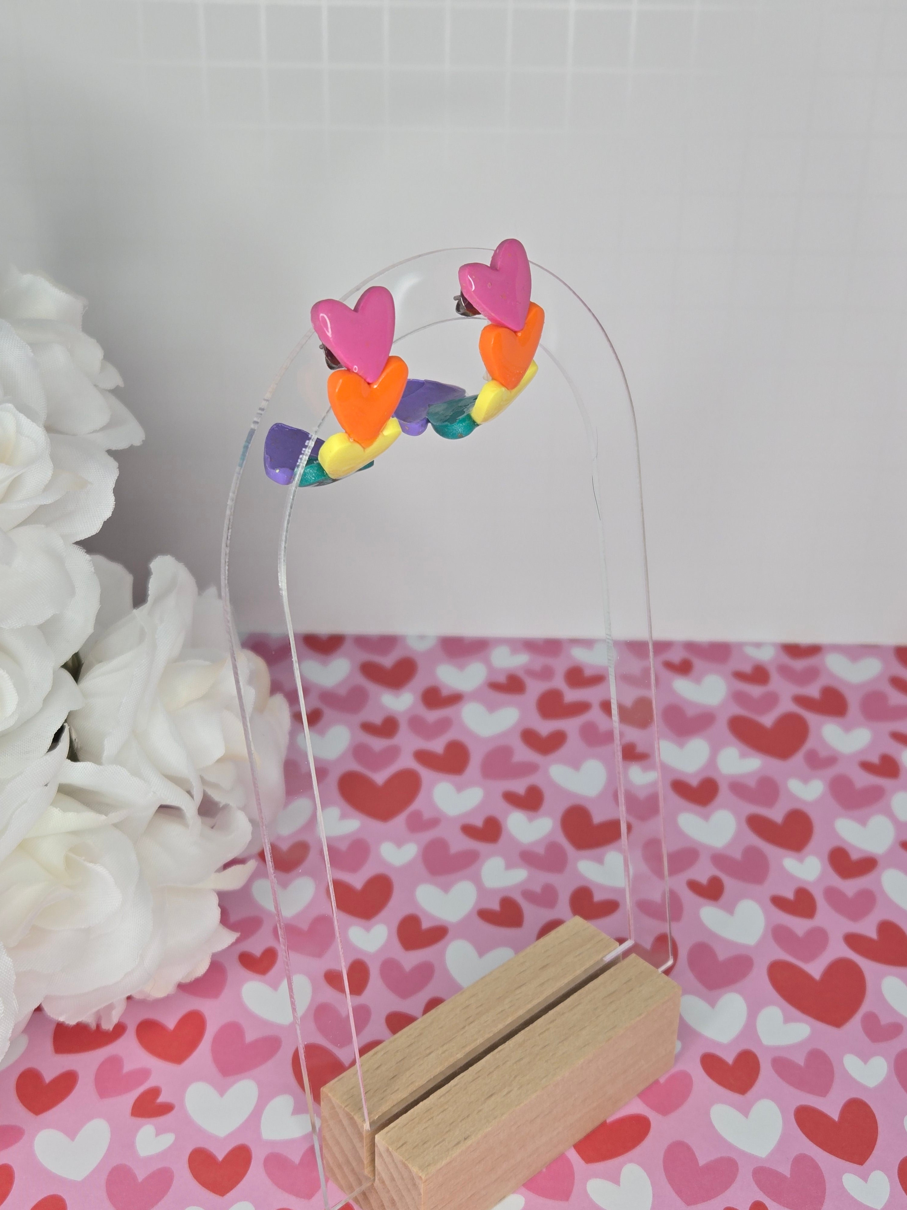 Rainbow Heart Huggie Hoops