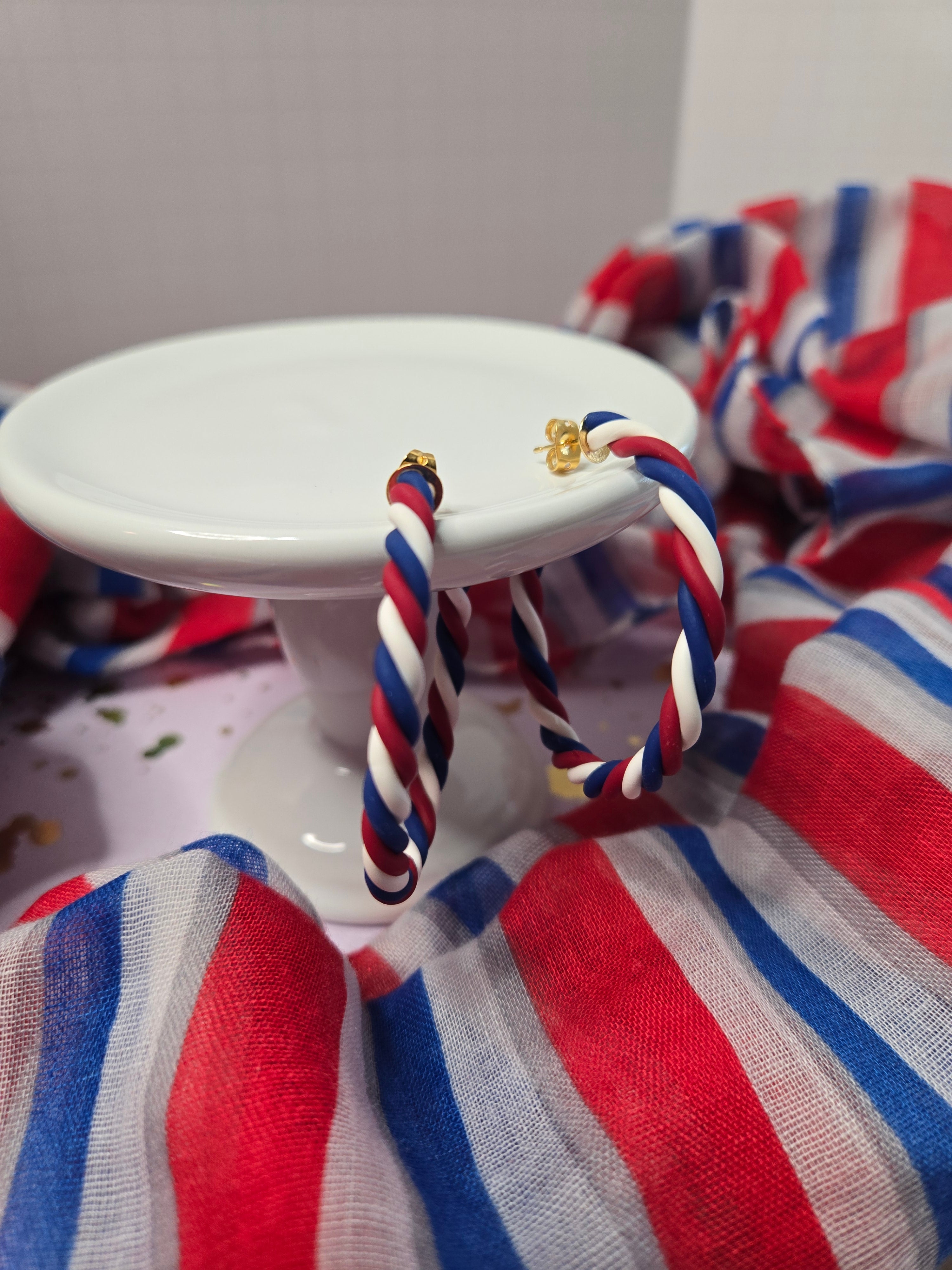 Red, White & Blue Twist Hoops - Large
