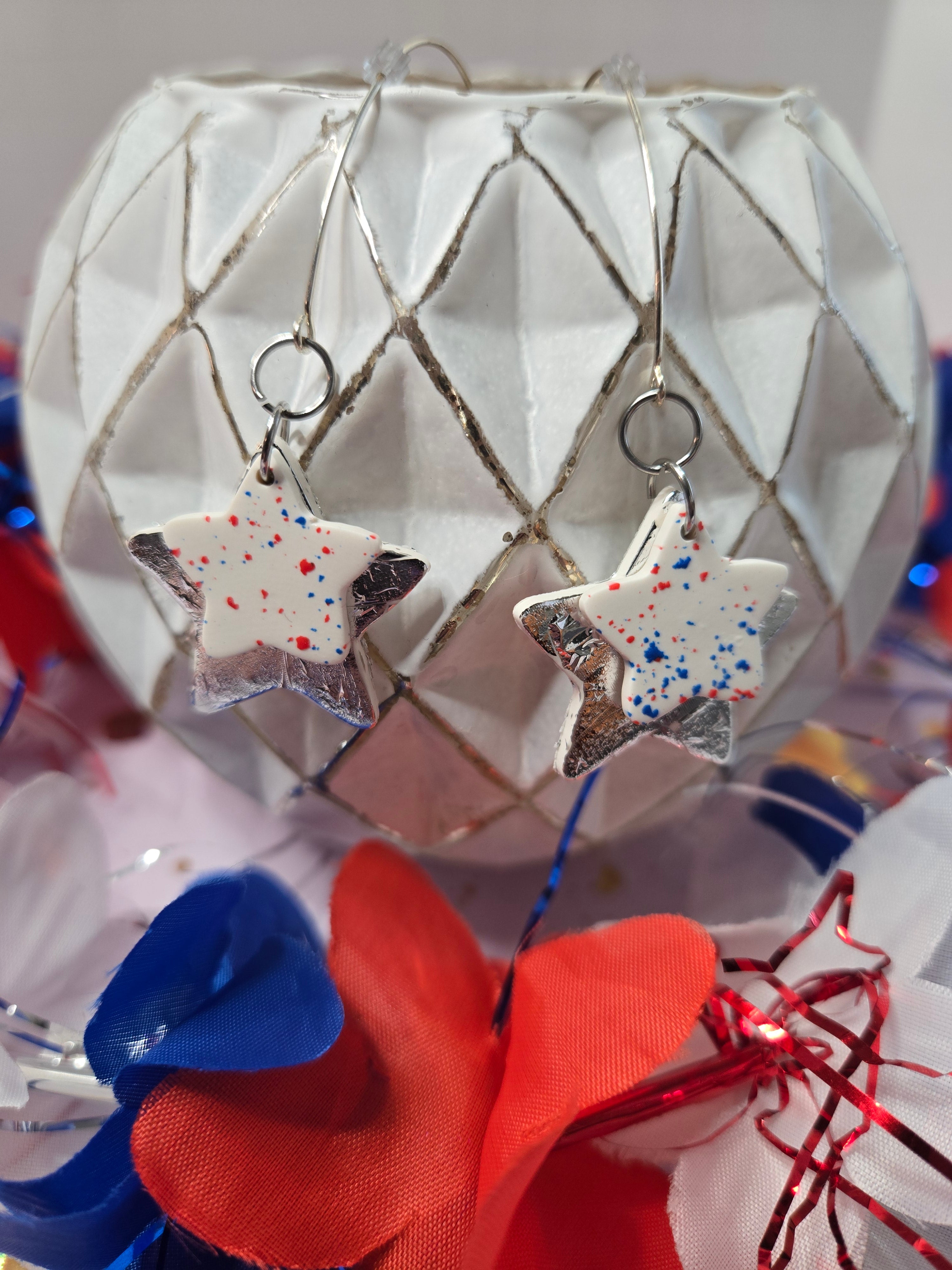 Red, White and Blue Confetti with Silver Star Dangles