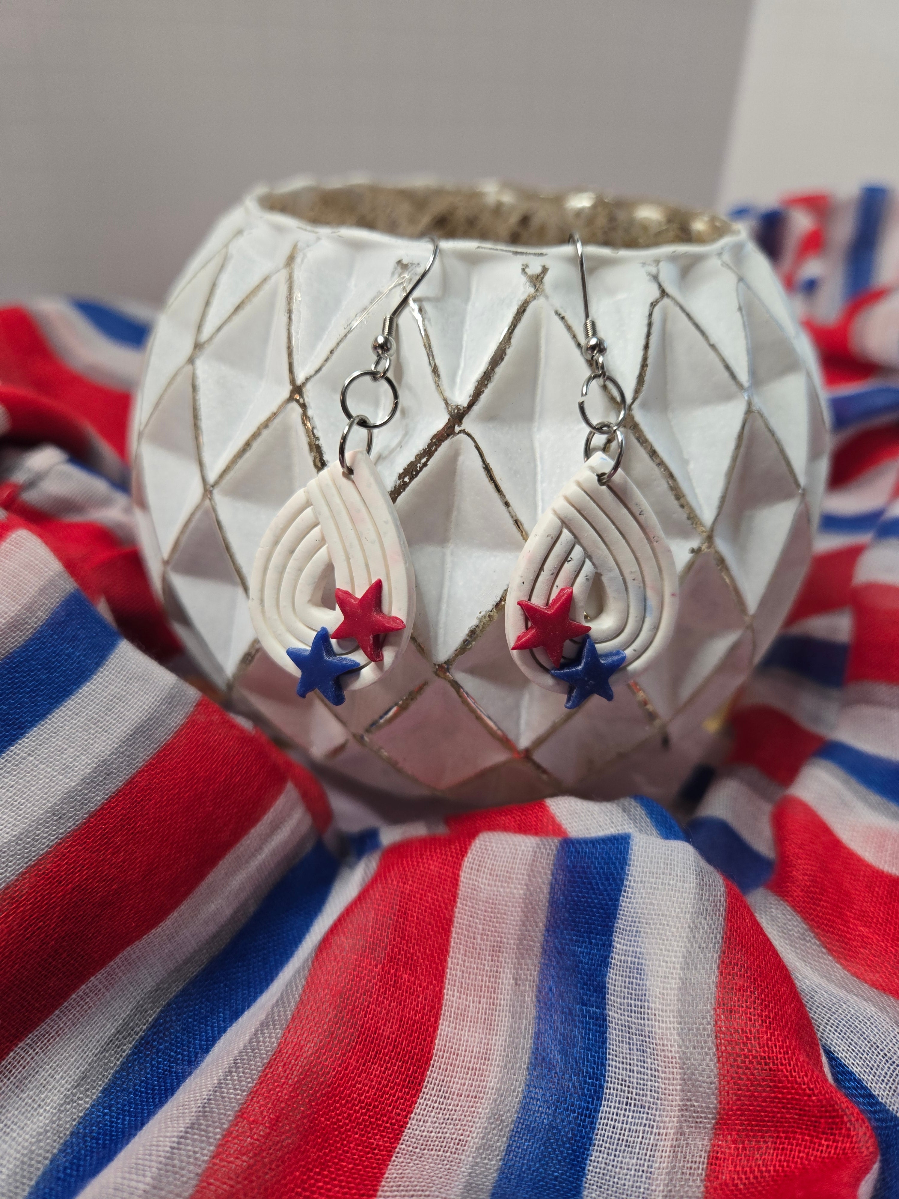 Tear Drops with Red & Blue Stars Dangles